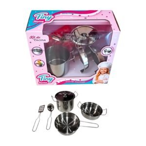 56688- Set De Cocina Infantil Tiny Home 7 Piezas 6 DE Acero Inoxidable Ollas, Sartén, Cacerola Y Utensilios De Juguete Realistas Para Niños, Juego De Cocinita Educativo Y Duradero  31X15X9 +INFO+FOTOS